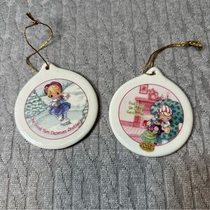 Vintage Precious Moments Holiday Ornaments with Gold Strings 2001